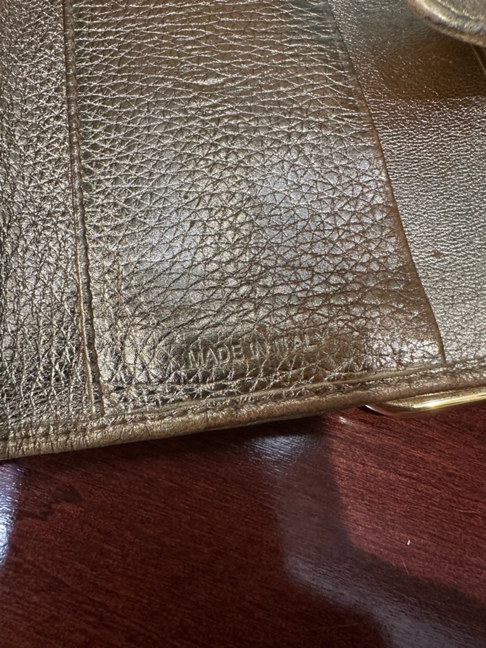 Prada Metallic Gold Leather Wallet Fold Over Long Wallet Milano Italy - Picture 12 of 14